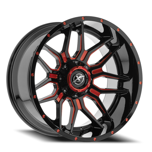 XF OFF-ROAD XF-222 26X14 -76 6X135/6X139.7 GLOSS BLACK & RED MILLED