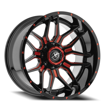 XF OFF-ROAD XF-222 20X12 -44 8X170/8X180 GLOSS BLACK & RED MILLED