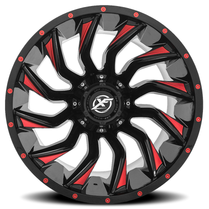 XF OFF-ROAD XF-224 20X12 -44 8X170/8X180 GLOSS BLACK & RED MILLED