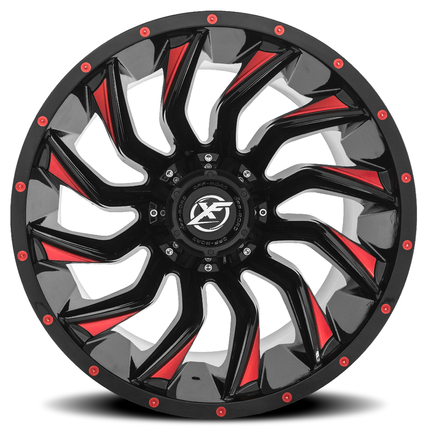 XF OFF-ROAD XF-224 20X10 -12 8X165.1/8X180 GLOSS BLACK & RED MILLED