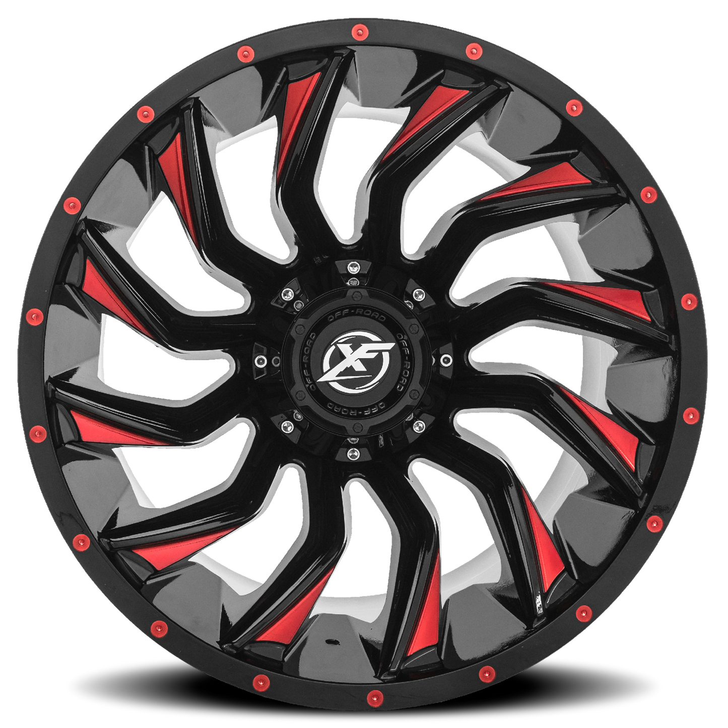 XF OFF-ROAD XF-224 20X9 0 5X127/5X139.7 GLOSS BLACK & RED MILLED