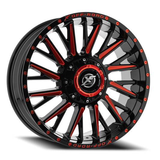 XF OFF-ROAD XF-226 20X10 -24 6X135/6X139.7 GLOSS BLACK & RED MILLED
