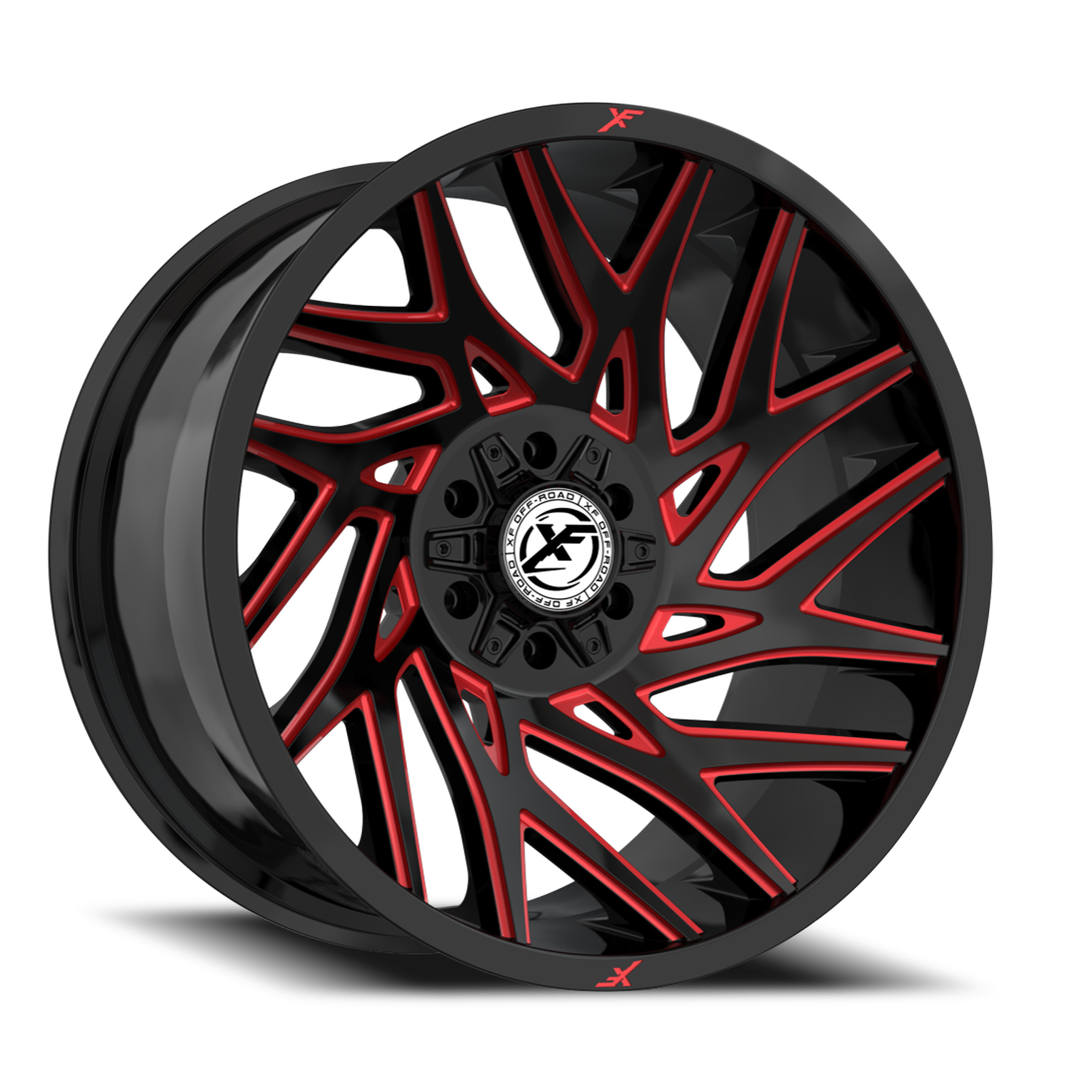 XF OFF-ROAD XF-229 20X9 0 6X135/6X139.7 GLOSS BLACK & RED MILLED