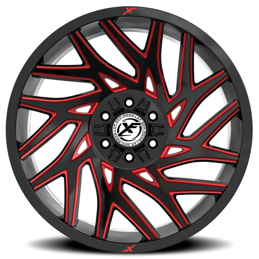 XF OFF-ROAD XF-229 22X12 -44 6X135/6X139.7 GLOSS BLACK & RED MILLED