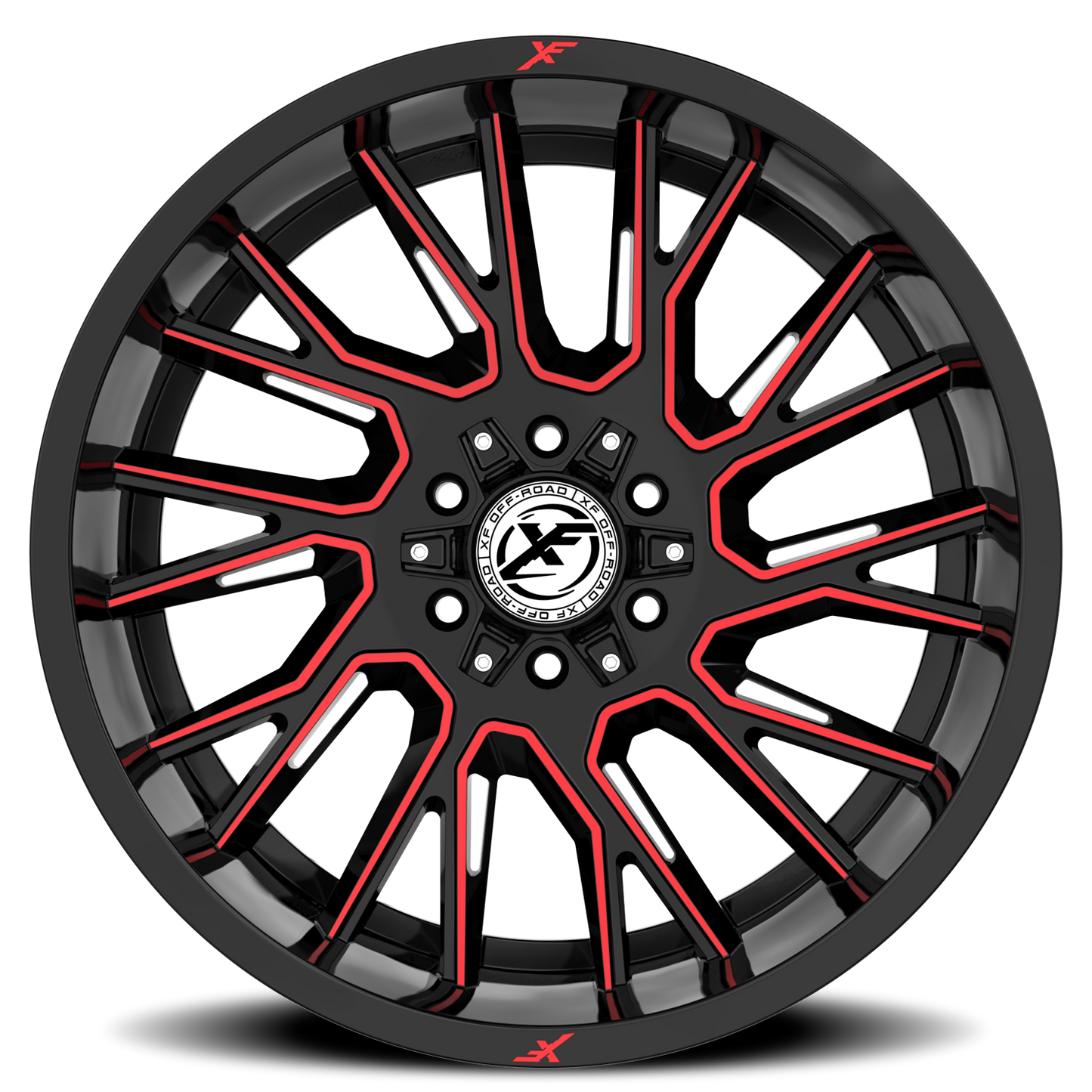 XF OFF-ROAD XF-230 20X10 -12 8X165.1/8X180 GLOSS BLACK & RED MACHINED