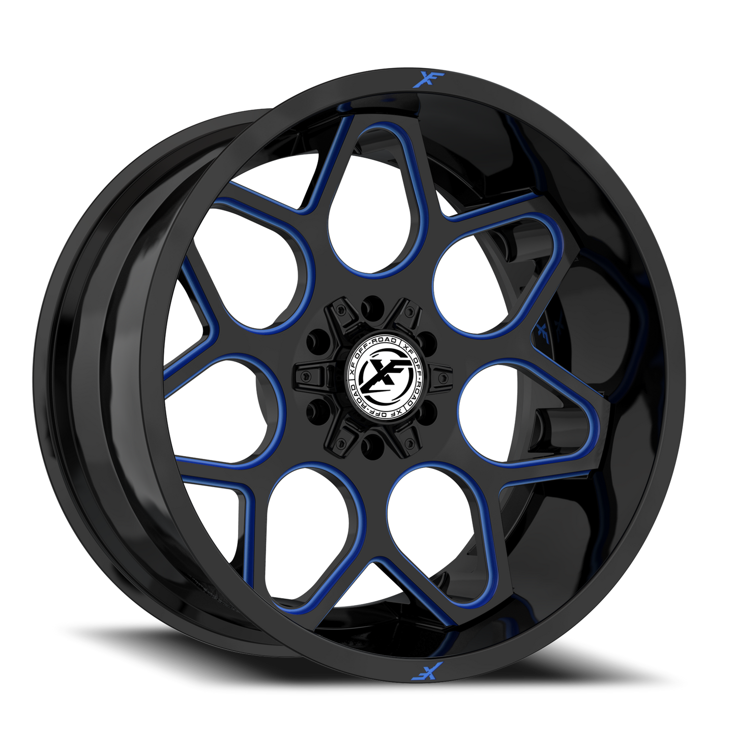 XF OFF-ROAD XF-233 20X10 -24 6X135/6X139.7 GLOSS BLACK & BLUE MILLED