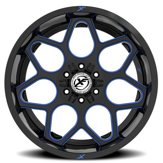 XF OFF-ROAD XF-233 20X9 12 6X135/6X139.7 GLOSS BLACK & BLUE MILLED