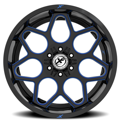 XF OFF-ROAD XF-233 20X9 12 5X127/5X139.7 GLOSS BLACK & BLUE MILLED