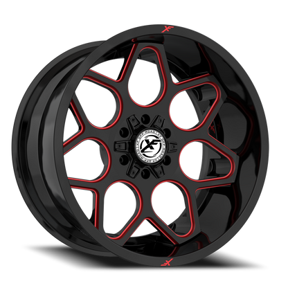 XF OFF-ROAD XF-233 20X9 12 6X135/6X139.7 GLOSS BLACK & RED MILLED