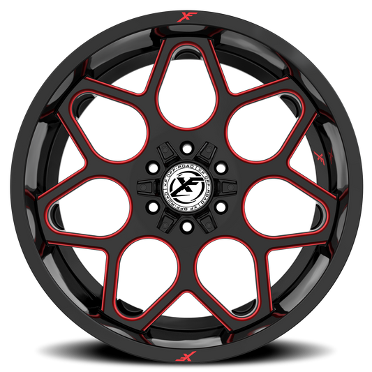 XF OFF-ROAD XF-233 20X10 -24 6X135/6X139.7 GLOSS BLACK & RED MILLED