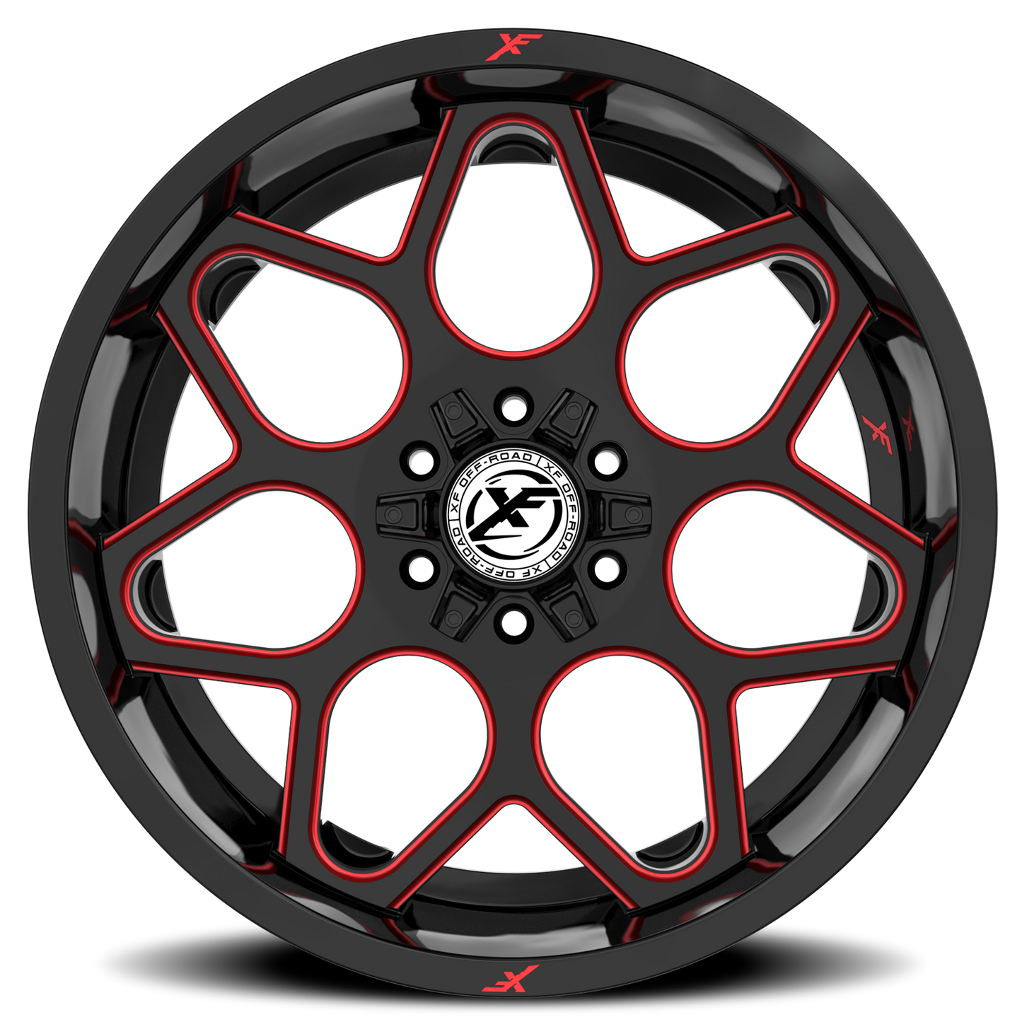 XF OFF-ROAD XF-233 20X9 0 6X135/6X139.7 GLOSS BLACK & RED MILLED