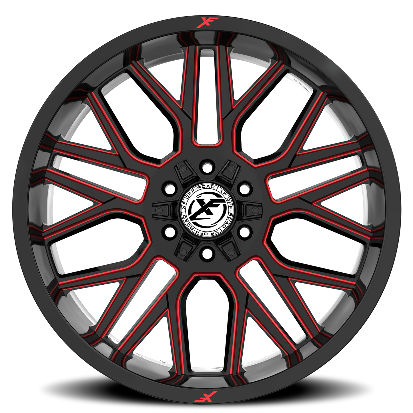 XF OFF-ROAD XF-235 20X9 12 6X135/6X139.7 GLOSS BLACK & RED MILLED