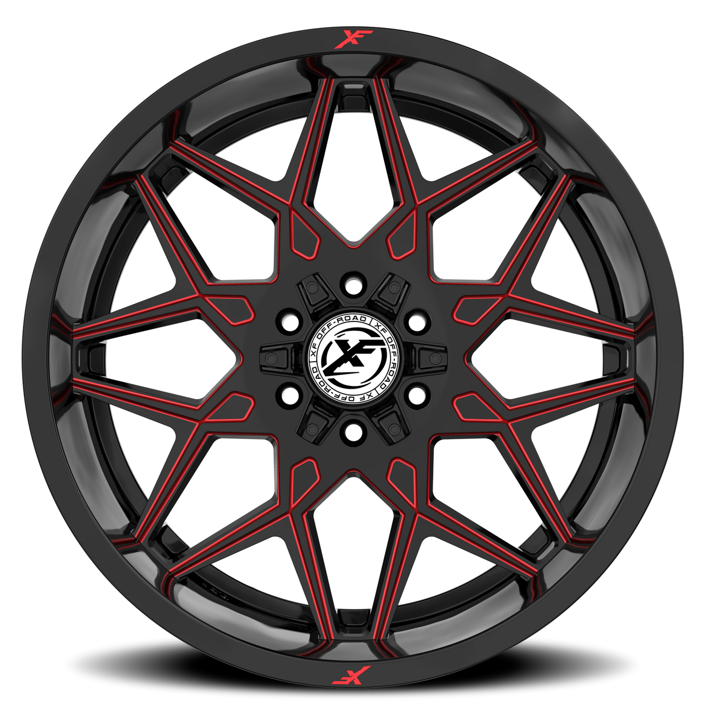 XF OFF-ROAD XF-238 22X10 -18 8X165.1/8X170 GLOSS BLACK & RED MILLED