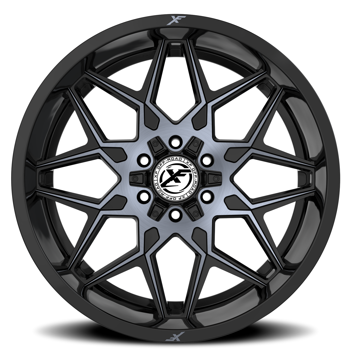 XF OFF-ROAD XF-238 22X10 -18 5X127/5X139.7 GLOSS BLACK & MACHINED TITANIUM DOUBLE DARK TINT