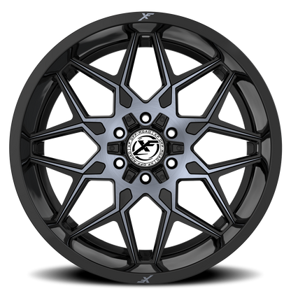 XF OFF-ROAD XF-238 22X10 -18 5X127/5X139.7 GLOSS BLACK & MACHINED TITANIUM DOUBLE DARK TINT