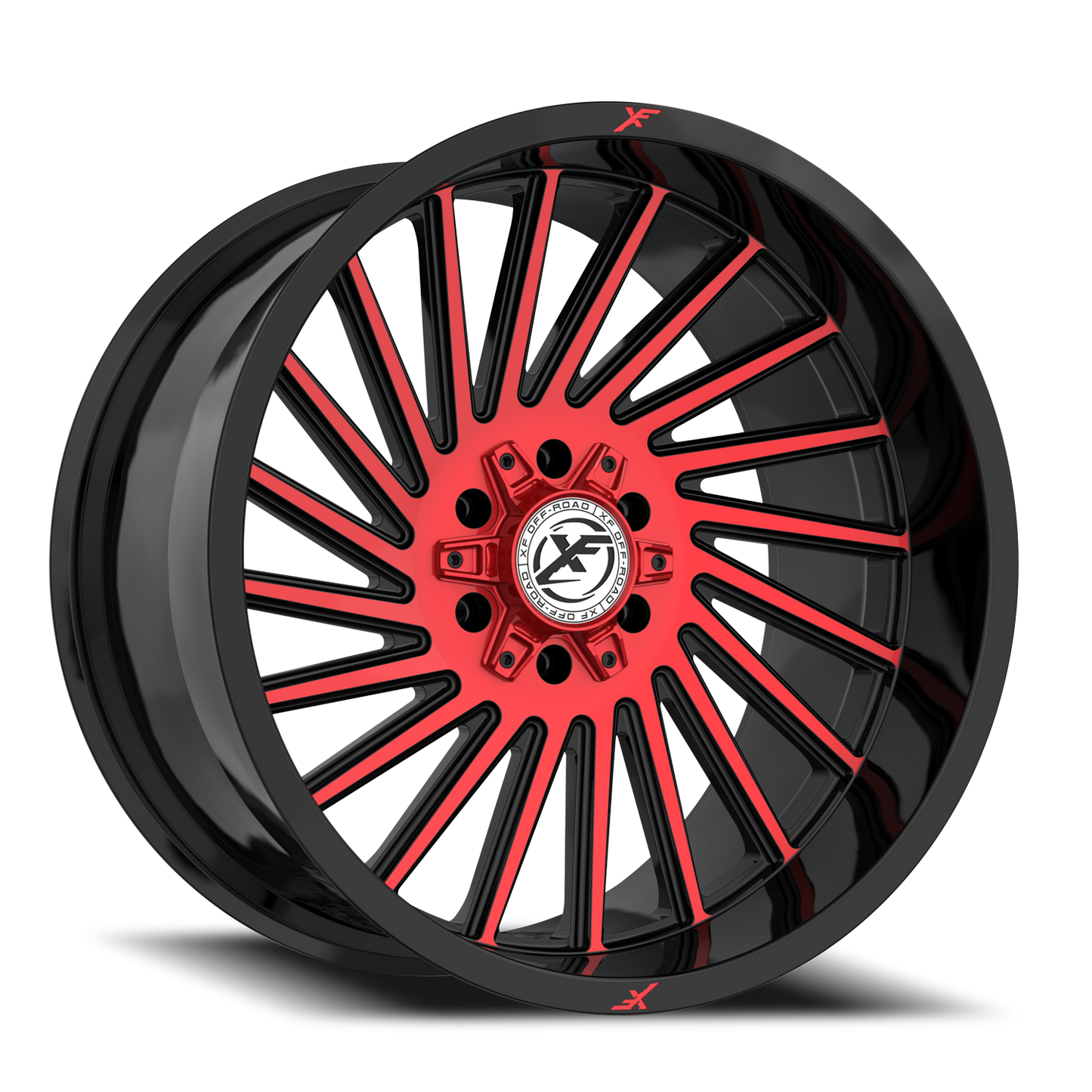 XF OFF-ROAD XF-239 24X12 -44 6X135/6X139.7 GLOSS BLACK & RED MACHINED