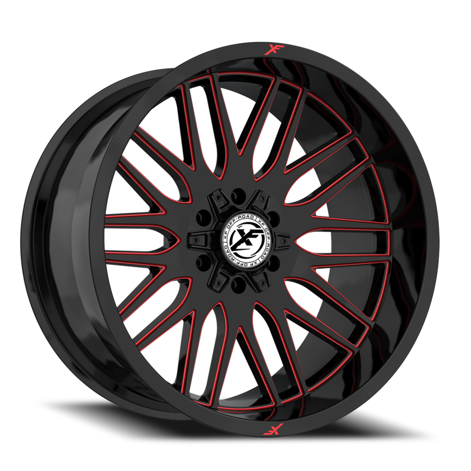 XF OFF-ROAD XF-240 24X12 -44 8X165.1/8X180 GLOSS BLACK & RED MILLED