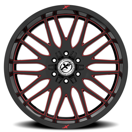 XF OFF-ROAD XF-240 22X12 -44 6X135/6X139.7 GLOSS BLACK & RED MILLED