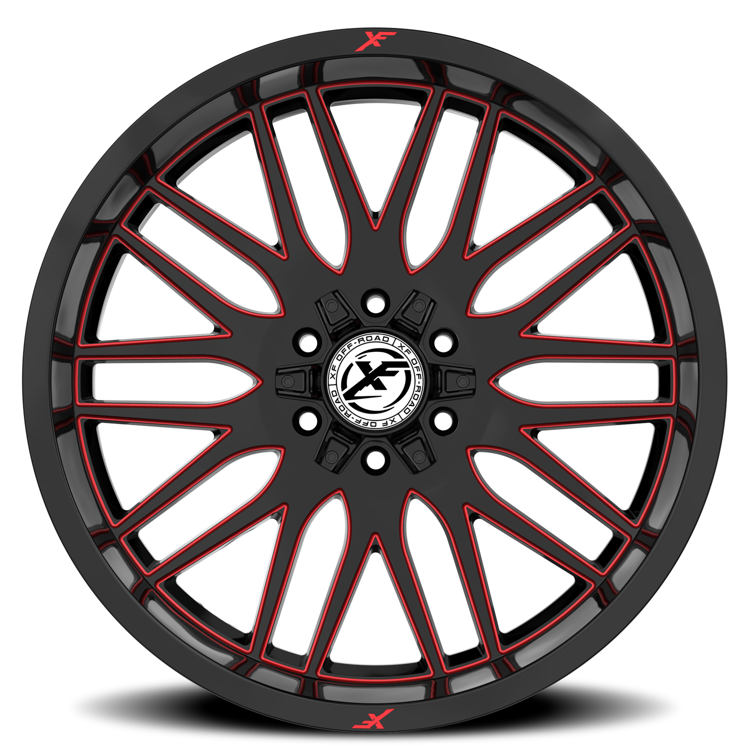 XF OFF-ROAD XF-240 24X12 -44 8X165.1/8X180 GLOSS BLACK & RED MILLED