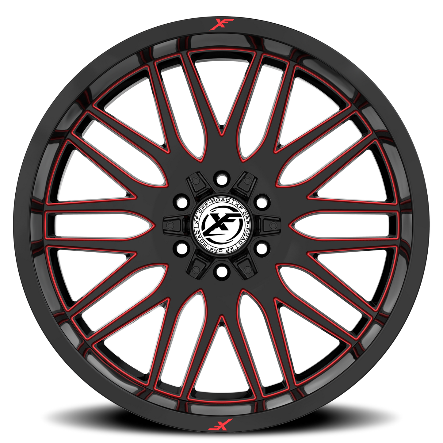 XF OFF-ROAD XF-240 26X14 -76 6X135/6X139.7 GLOSS BLACK & RED MILLED