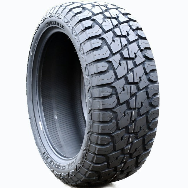 SET OF 4 WHEEL & TIRE PACKAGE | 4Play 4P06 22x10 -18 5x127/5x139.7 Gloss Black | 33x12.50R22LT SureTrac Wide Climber R/T I