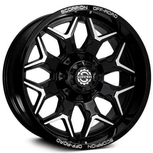 SCORPION DEFENDER 17X9 +12 6X135/6X139.7 GLOSS BLACK WITH MACHINED SPOKE FACES