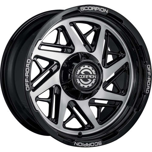 SCORPION DEMOLITION 20X10 -19 6X135/6X139.7 GLOSS BLACK WITH MACHINED SPOKE FACES