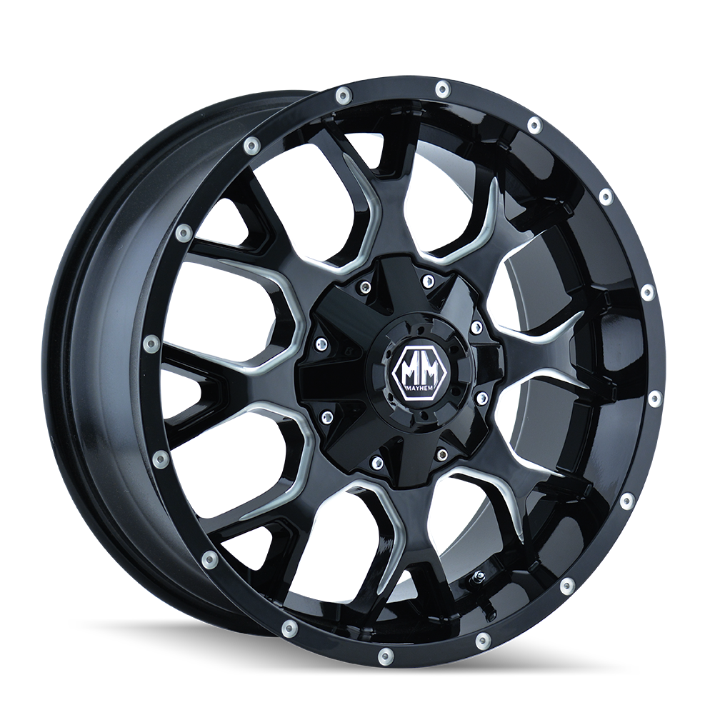 Mayhem Warrior 8015 - 20x10 -25mm 8x170 Gloss Black Milled Wheel | 8015-2170M