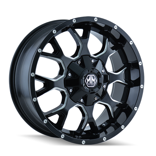 Mayhem Warrior 8015 - 20x10 -25mm 8x170 Gloss Black Milled Wheel | 8015-2170M