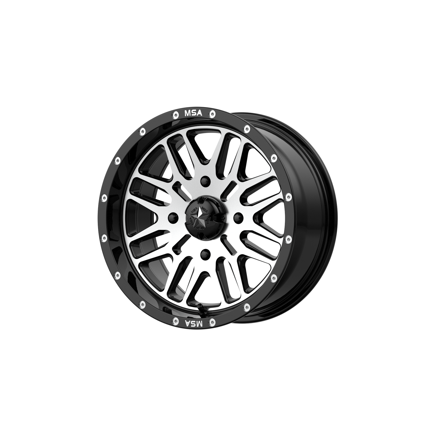 Msa Offroad Wheels M38 BRUTE UTV - 22x7 10mm 4x156 GLOSS BLACK MACHINED Wheel | M38-022756