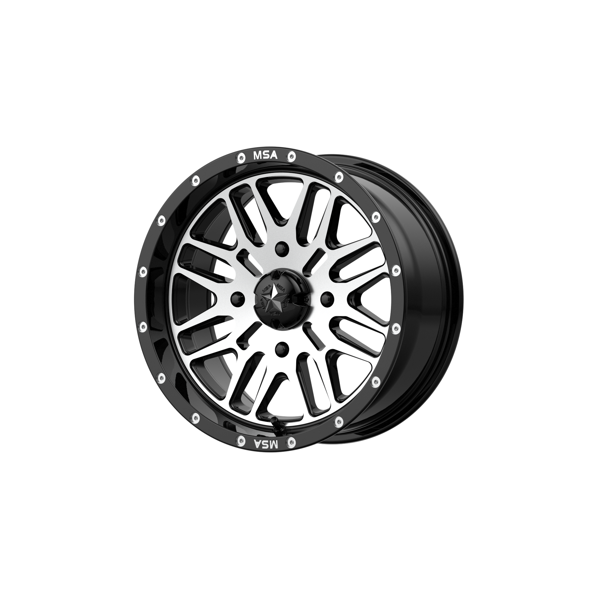 Msa Offroad Wheels M38 BRUTE UTV - 22x7 10mm 4x156 GLOSS BLACK MACHINED Wheel | M38-022756