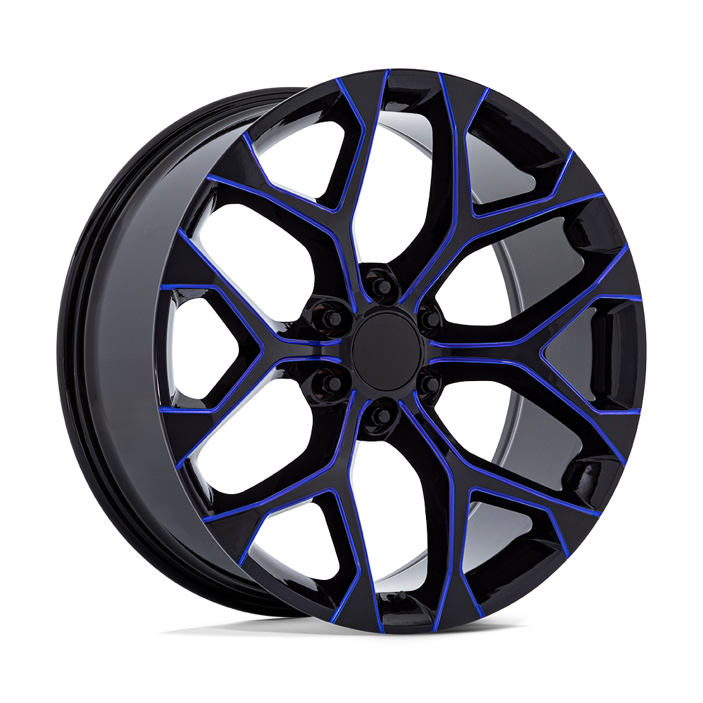 PERFORMANCE REPLICAS PR176 22x9 24 6x139.7 GLOSS BLACK MACHINED BLUE MILL