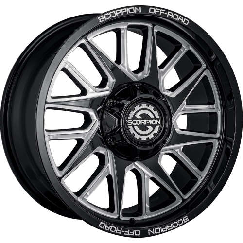 SCORPION HAMMER 20X10 -19 5X150/5X139.7 GLOSS BLACK WITH MILLED SPOKE WINDOWS