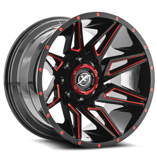 XF Off-Road XF-218 20x9 12 5x139.7/5x150 Gloss Black & Red Milled XF-218209051397150+12GBRM