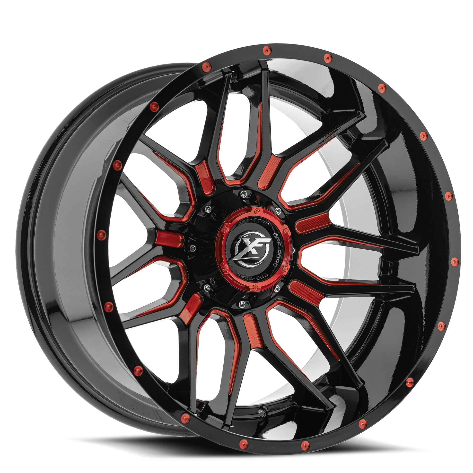 XF Off-Road XF-222 20x9 12 5x127/5x139.7 Gloss Black & Red Milled XF-222209051271397+12GBRM