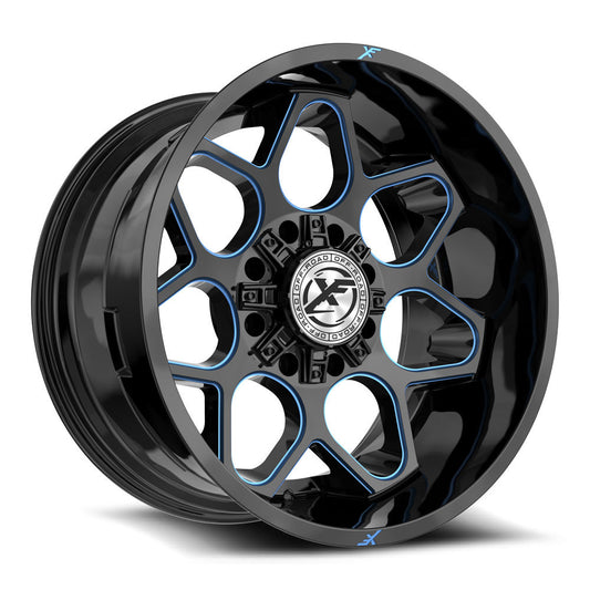 XF Off-Road XF-233 20x10 -12 8x165.1/8x170 Gloss Black & Blue Milled XF-233201081651170-12GBBM