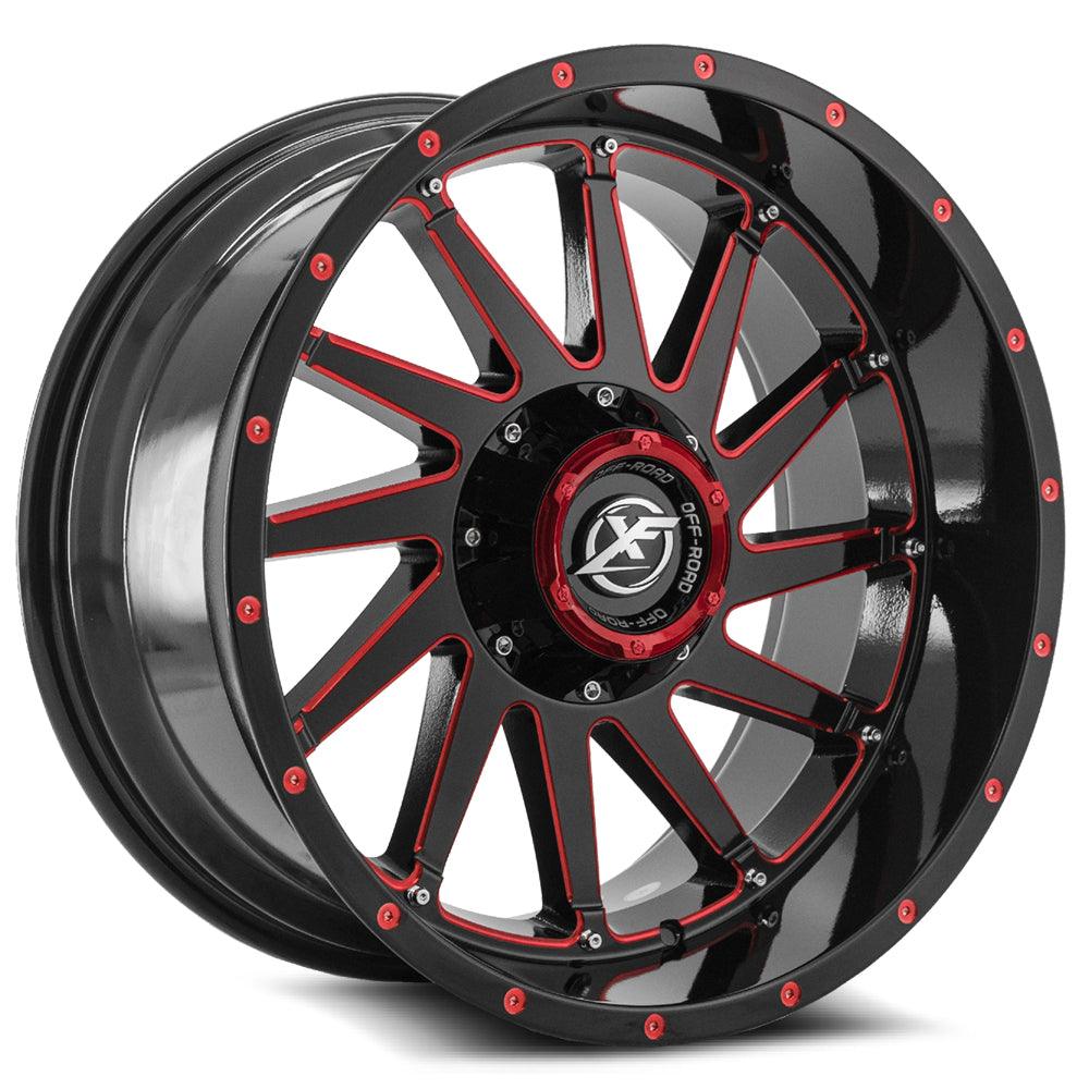XF OFF-ROAD XF-216 20X10 -24 8X165.1/8X170 GLOSS BLACK & RED MILLED