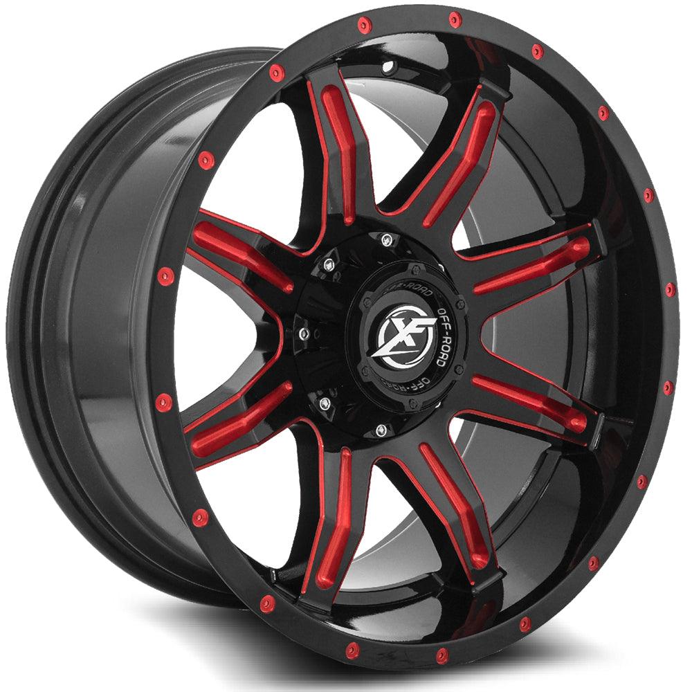 XF OFF-ROAD XF-215 22X12 -44 6X135/6X139.7 GLOSS BLACK & RED MILLED