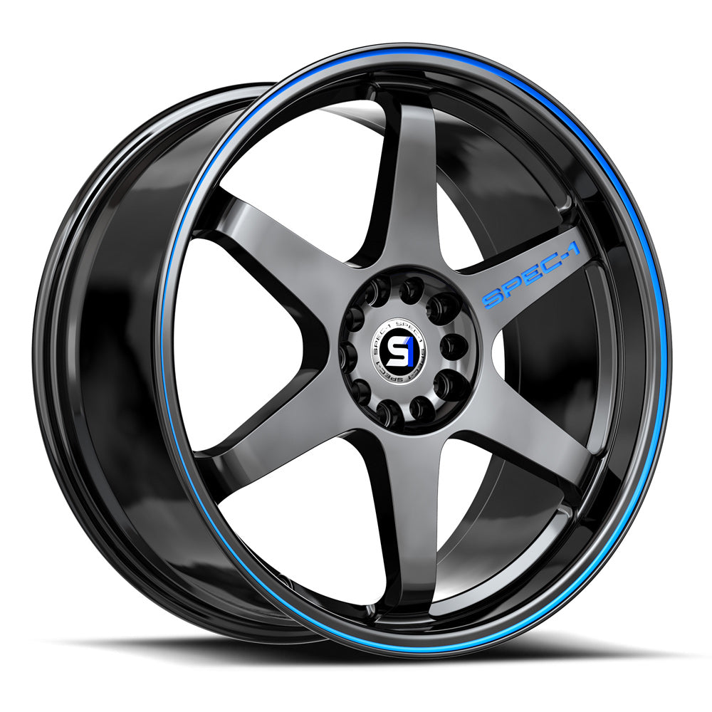 SPEC-1 SPT-33 17X8 38 5X110/5X114.3 GLOSS BLACK & BLUE LINE
