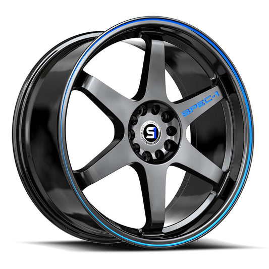 SPEC-1 SPT-33 17X8 38 5X110/5X114.3 GLOSS BLACK & BLUE LINE