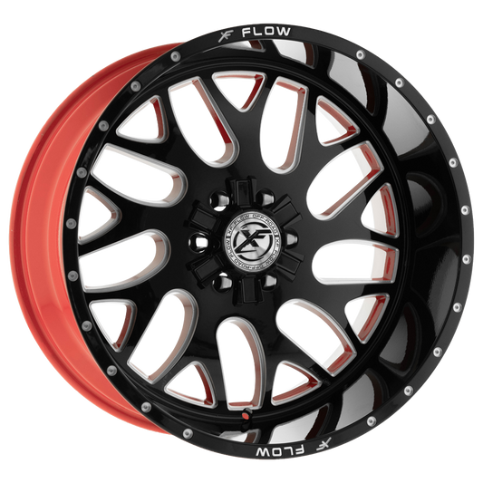 XFX Flow XFX-301 24x12 -44 5x127/5x139.7 Gloss Black & Milled With Red Inner XFX-N-301241251271397-44GBRWMW
