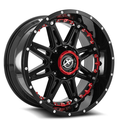 XF OFF-ROAD XF-217 20X9 0 5X127/5X139.7 GLOSS BLACK + RED INSERTS