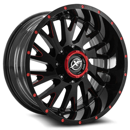 XF OFF-ROAD XF-221 22X12 -44 5X139.7/5X150 GLOSS BLACK & RED MILLED