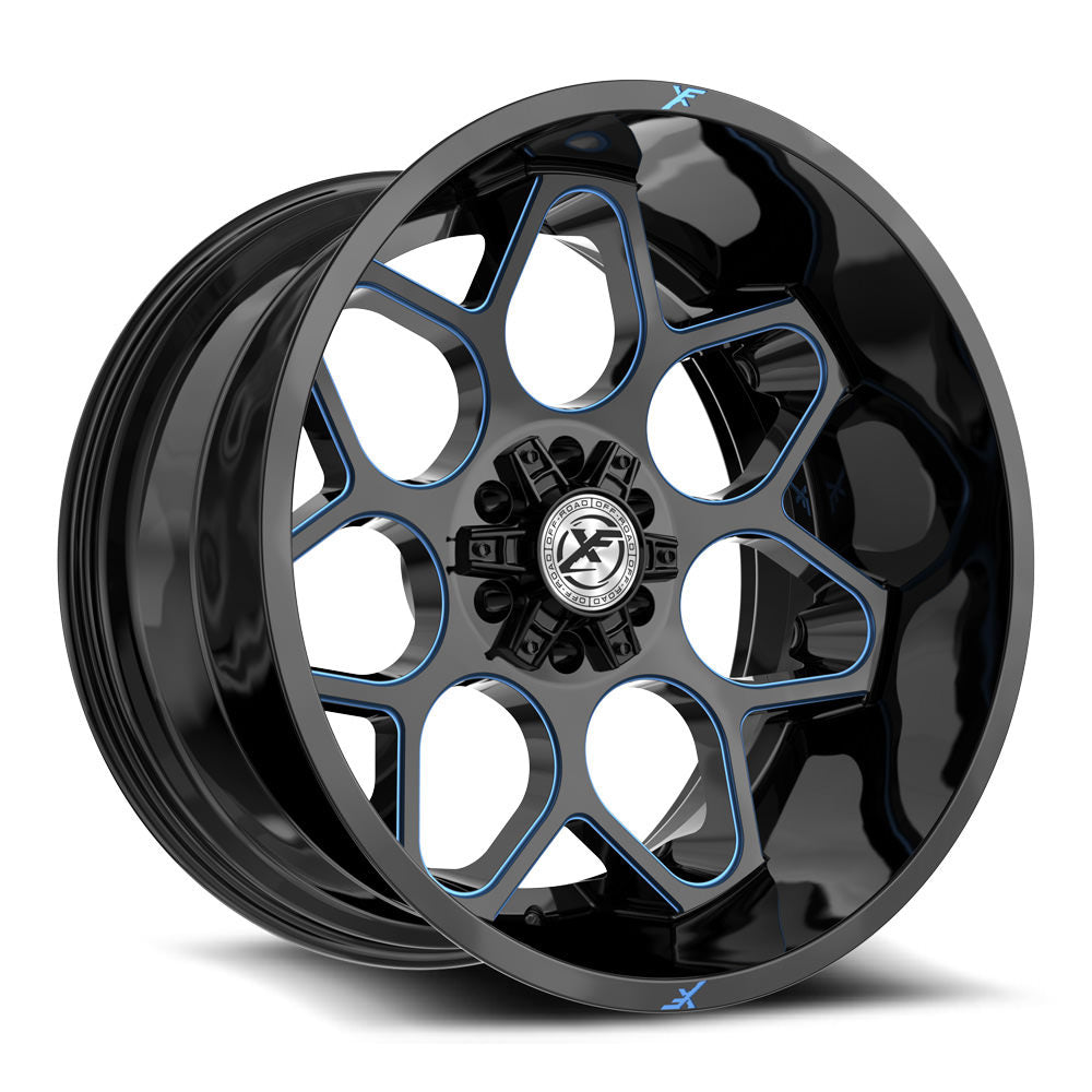 XF Off-Road XF-233 20x9 12 5x127/5x139.7 Gloss Black & Blue Milled XF-233209051271397+12GBBM