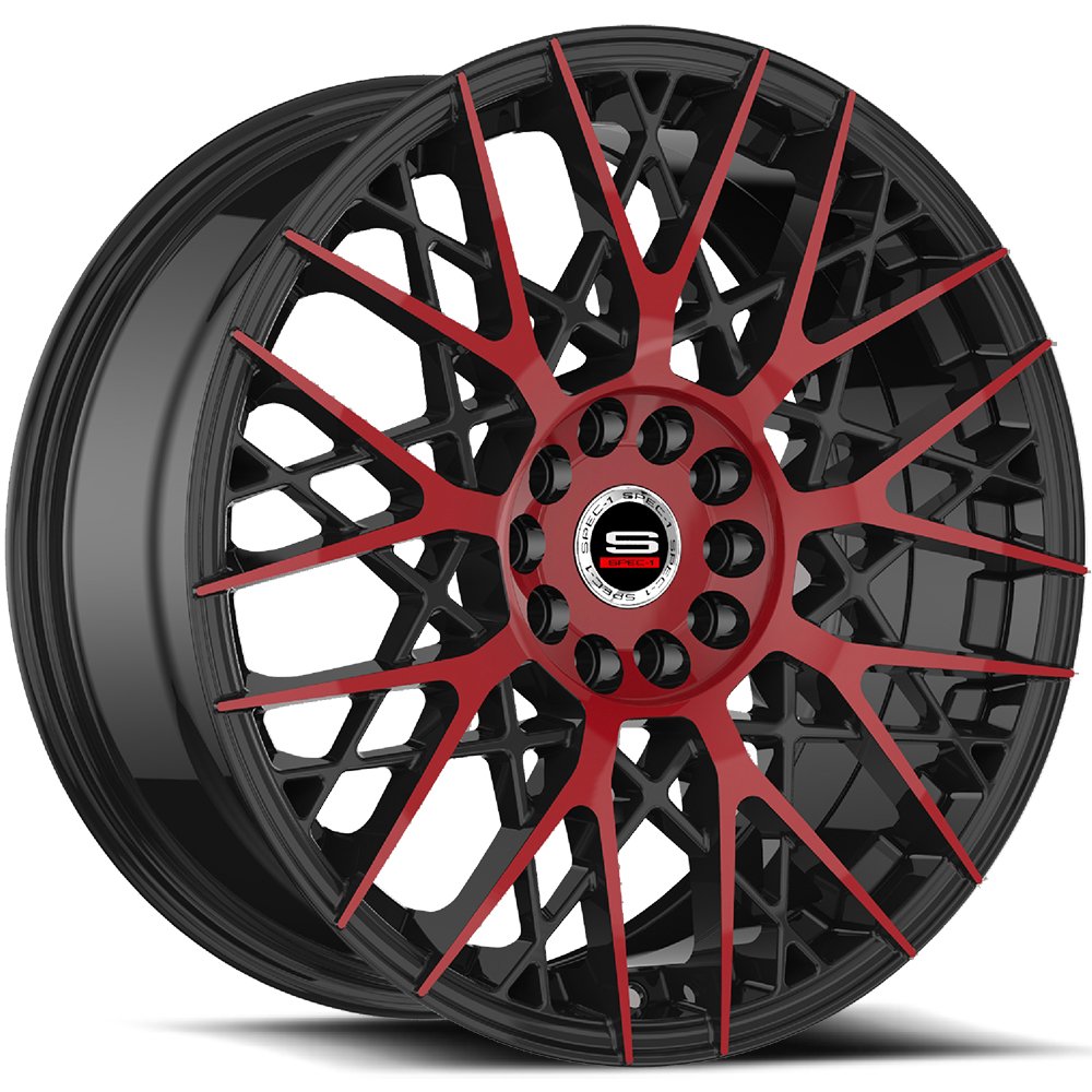 SPEC-1 SP-53 17X7.5 42 5X108/5X114.3 GLOSS BLACK & RED MACHINED