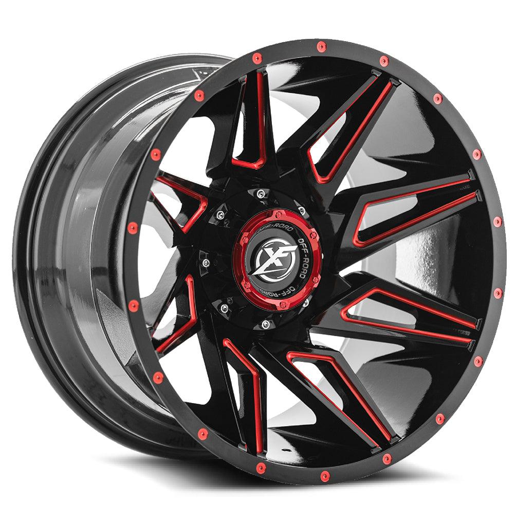 XF OFF-ROAD XF-218 22X12 -44 6X135/6X139.7 GLOSS BLACK & RED MILLED