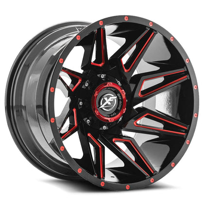 XF OFF-ROAD XF-218 22X12 -44 6X135/6X139.7 GLOSS BLACK & RED MILLED