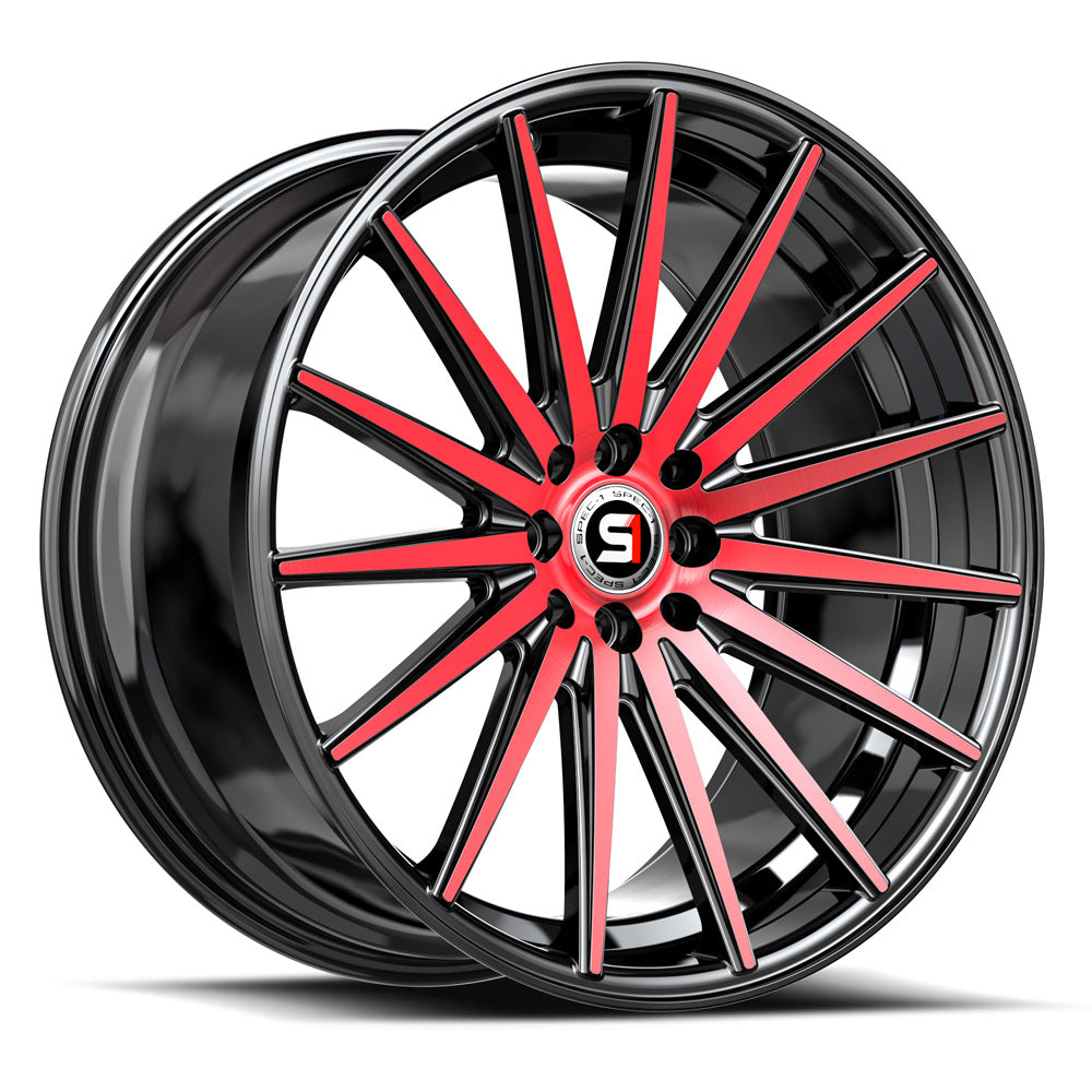 SPEC-1 SP-69 19X8.5 38 5X100/5X114.3 GLOSS BLACK & RED MACHINED