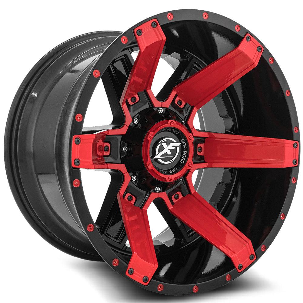 XF OFF-ROAD XF-214 20X10 -12 5X127/5X139.7 GLOSS BLACK + RED INSERTS