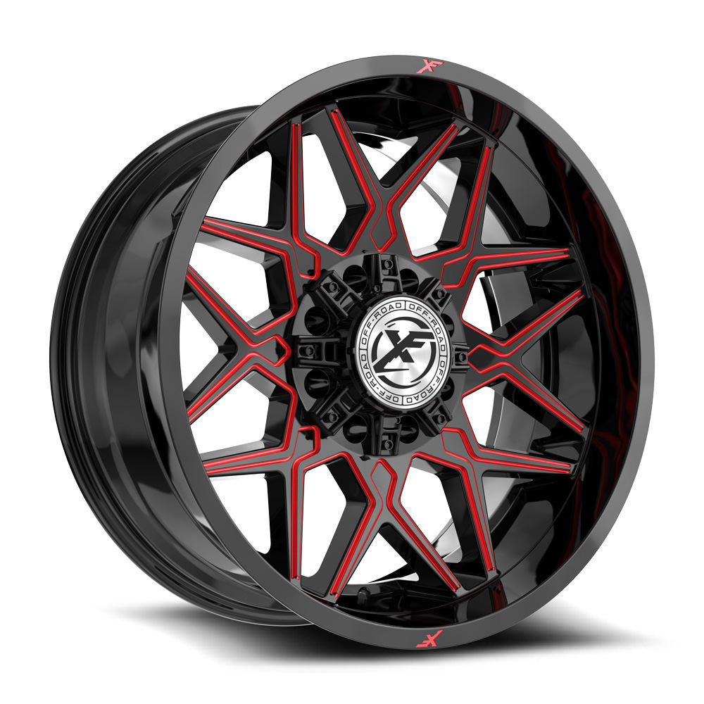 XF Off-Road XF-238 20x10 -12 8x165.1/8x180 Gloss Black & Red Milled XF-238201081651180-12GBRM